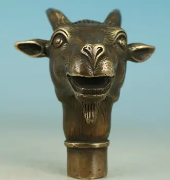 

Asian Chinese Bronze Handmade Carved Animal Lovely Sheep Goat Small Statue Walking Stick Head