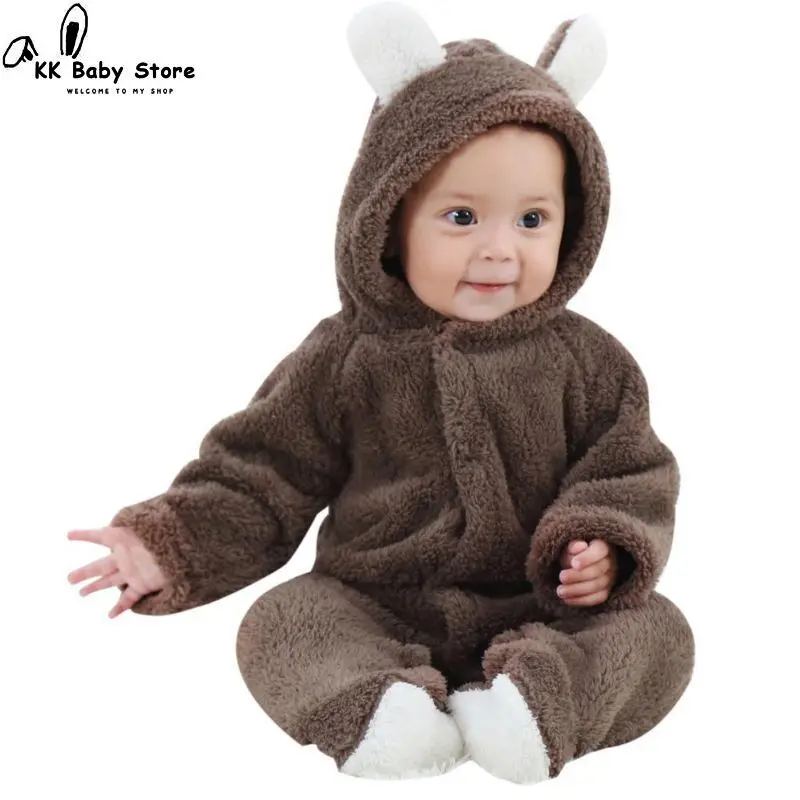 

Baby Clothes Baby Boy Winter Clothes Cartoon Animal 3D Bear Ear Romper Jumpsuit Warm Newborn Infant Romper
