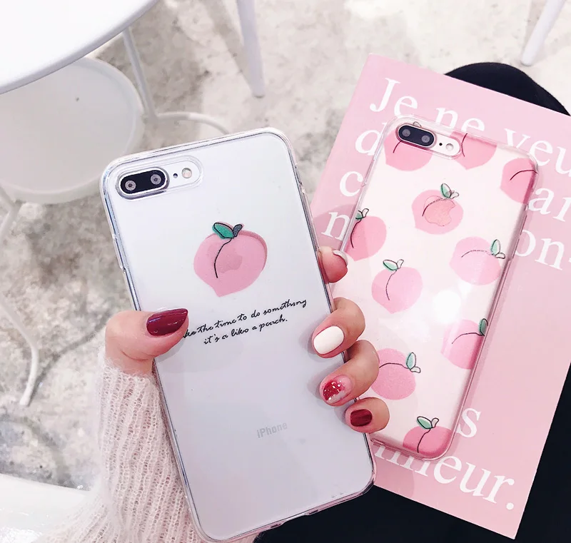 

Hepu Fresh powder peach for apple iphone x mobile phone case iPhone7plus/8/6s transparent personality girl simple Korean style