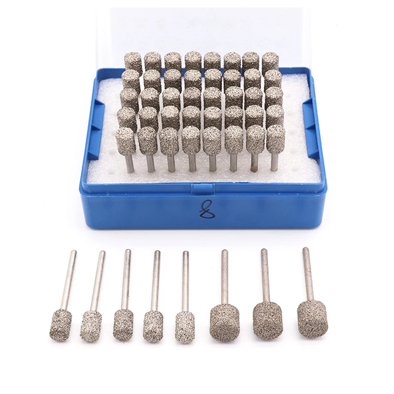 

3mm Shank Brazed Diamond Grinding Head Jade Peeled Flat Cylindrical A Grinding Head Jaw Stone Engraving Grit 46