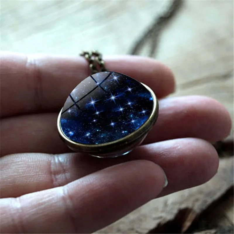 

XUSHUI XJ Personality Double Sided Glass Ball Pendant UNIVERSE STAR GALAXY Photo Glass Cabochon Necklace Women Fashion Jewelry