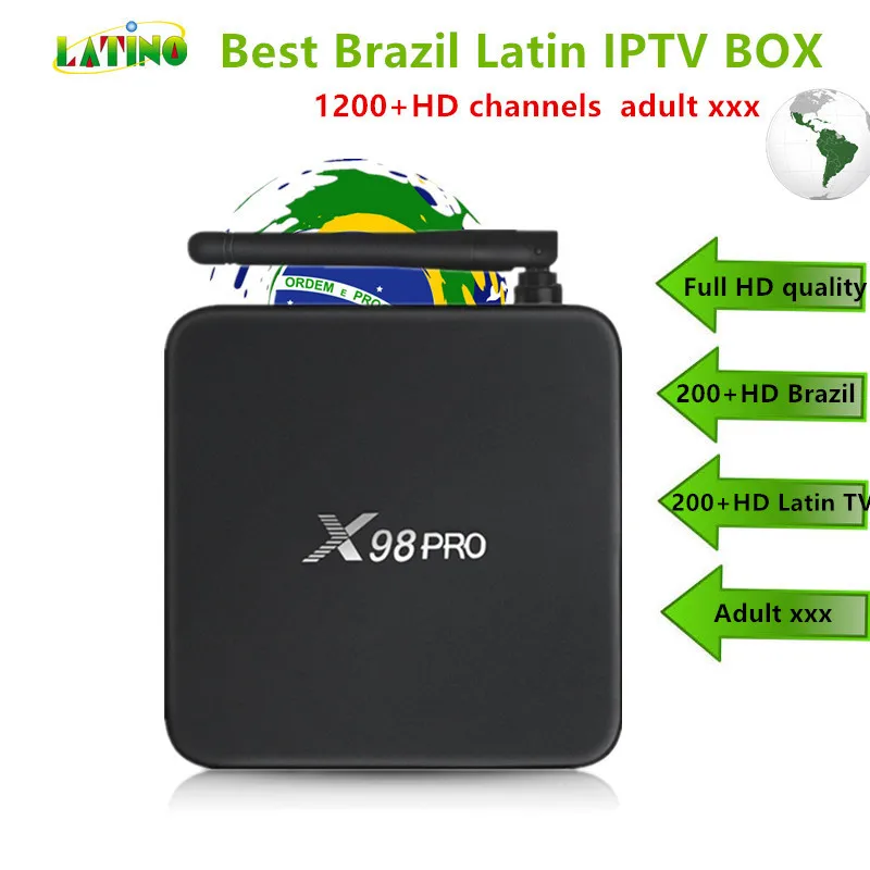 

Brazil IPTV X98PRO android tv box S912 2G 16G +1200+live H.265 1year IPTV Subscription Latin USA south America IPTV set top box