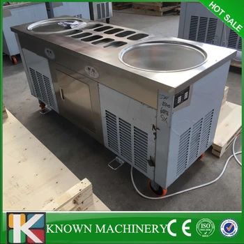

Free shipping Stainless steel temperature control 110v/220v fried ice cream machine double pan with 10 cooling food tanks