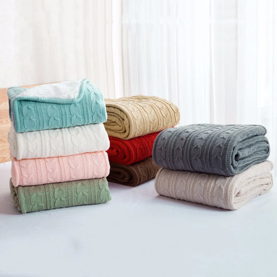 CHAUSUB Quality Double Knitted Blankets Winter Hotels Home Sofa Wool