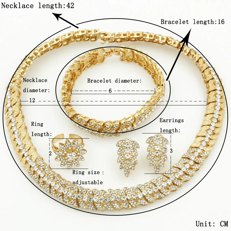 Новая мода 18 золотых комплектов ювелирных изделий дизайн в форме цветка кристалл ожерелье браслет кольцо серьги Дубай невесты свадебный подарок аксессуары