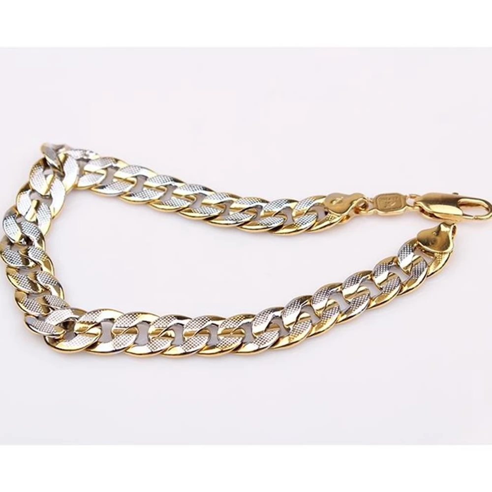 Двухцветная желтая белая позолоченная кованая цепочка браслет|curb chain bracelet|bracelet