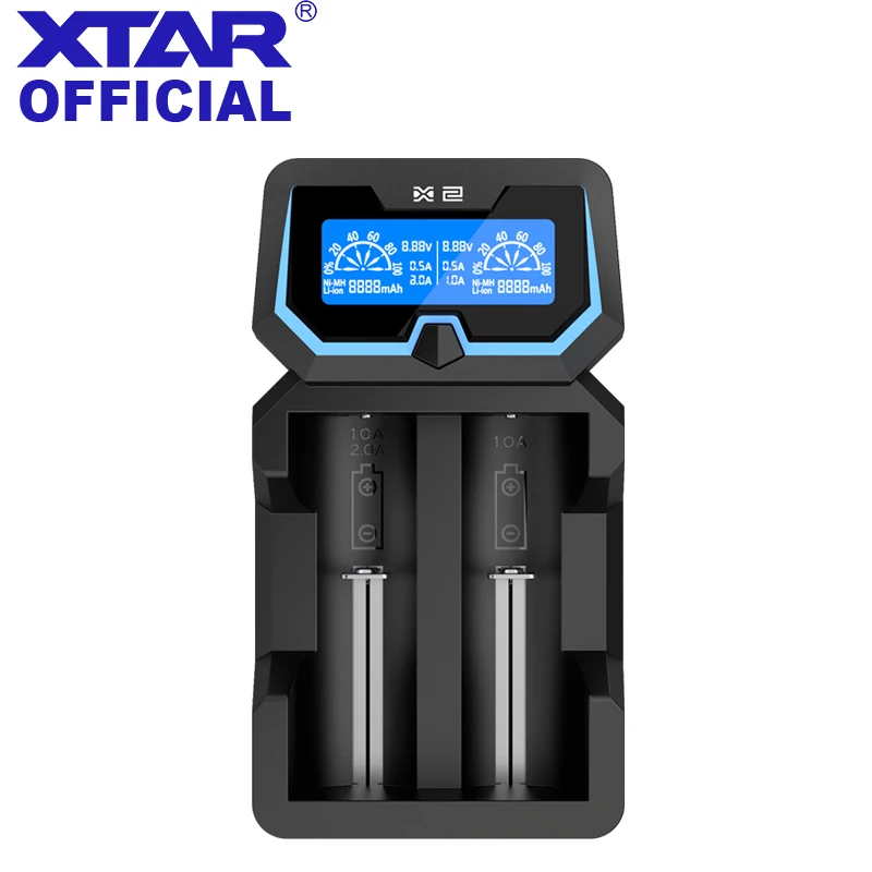 Зарядное устройство XTAR X2 для батарей 18500/18700/22650/ 26650/18650/20700/21700 с ЖК дисплеем литий