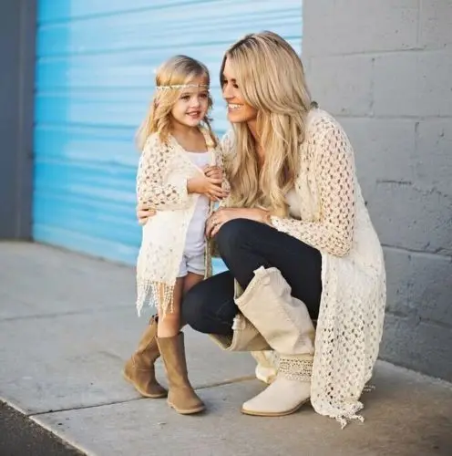 

Children Girls Mom Casual Outwear Top 2pcs Family Mother Daughter Matching Outfits Hoodies Set Knit Cardigan Coat Vest