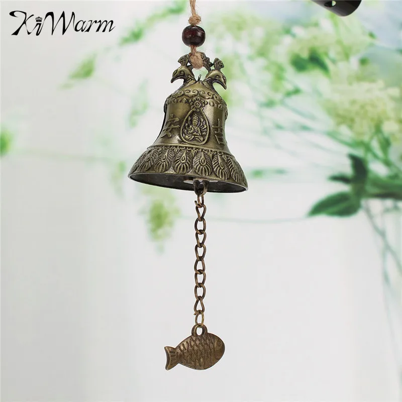 

KiWarm Retro Hanging Wind Chime Chinese Bell Blessing Good Luck Fortune Peacock Chinese Character Crafts Home Room Decor Gifts