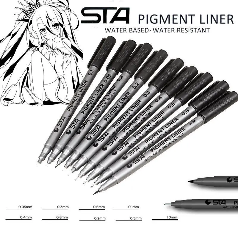 

STA Pigment Liner Pen Water Based Black Ink Fineliner Pens Art Markers for Drawing Sketch Marker Design Art Supplies