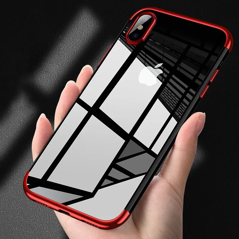 

Soft Plating Frame Transparent Case For iphone 6s 6 7 8 plus x 10 xs max xr Luxury Colors Silicone Back Cover Bags For iphone xs