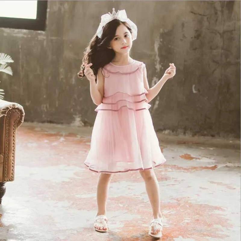 

Kids Girl Sleeveless Dress 4-9 Years Summer Girls Prined Flower Dresses Children Clothes Baby Cotton Princess Dress Outfits