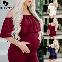 Лето 2019, женские комбинезоны для беременных, Модный комбинезон с оборками и вырезом, комбинезон для беременных