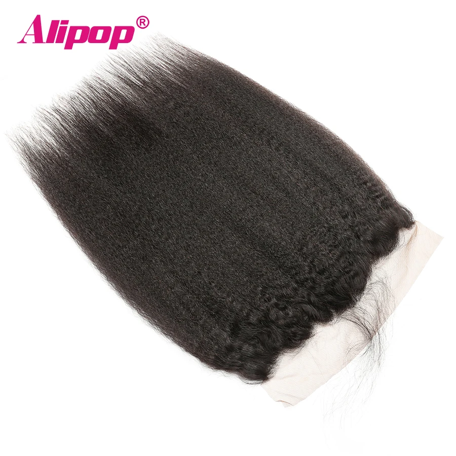 ALIPOP Pre Plucked Peruvian Kinky Straight Lace Frontal Closure With Baby Hair Remy Human Hair Natural Hairline Natural Black 1B (9)