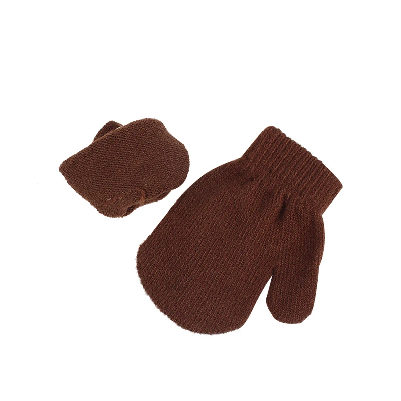 2PCS Kids Beanie Hats Cotton Brown Knitted Hat Gloves Sets Autumn Velvet Boys Girls Skullies Warm Children Winter Earflap Hats (9)