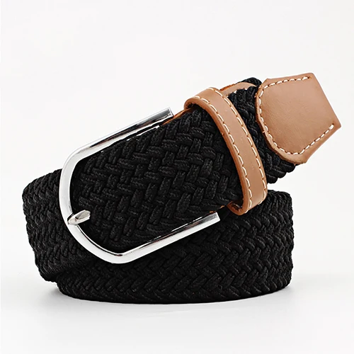 Hot Colors Belt Casual Women Knitted Pin Buckle Belt Fashion Woman Woven Elastic Stretch Belts Canvas Female - Цвет: hei-seA