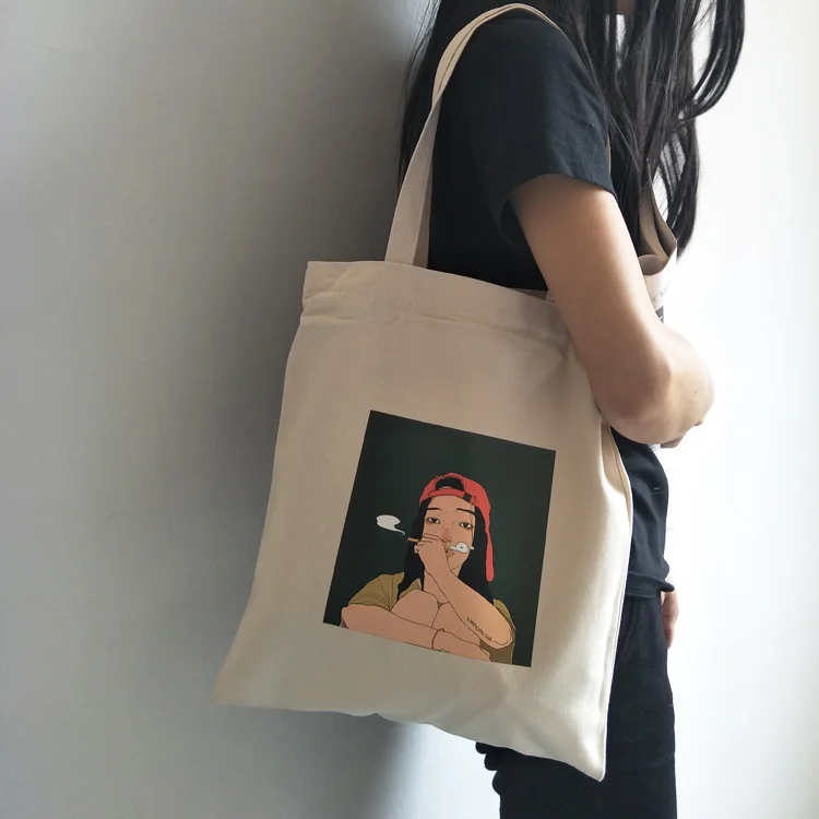 

Fashion Cartoon Printing Abstract Women Canvas Zipper Shopping Bags 2019 New Arrival Female Casual Simple Shoulder Bags