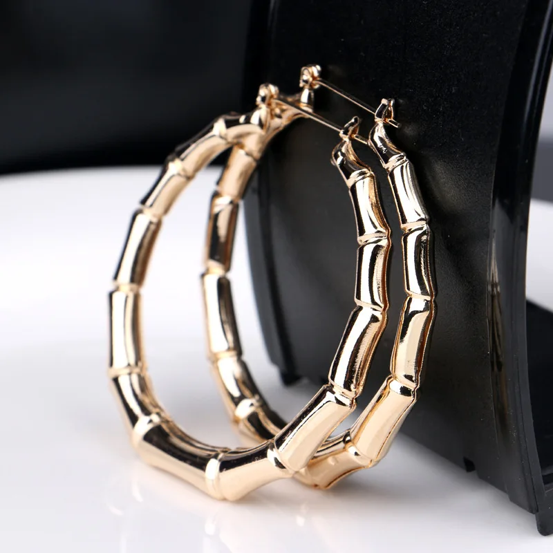 

Fashion Punk Old School Gold Tone Bamboo Big Hoop Hiphop Large Circle Earrings ER906