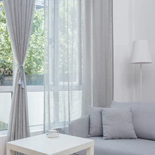 Solid color immitation linen balcony transparent voile sheer curtain for bedroom living room