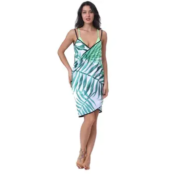 

Women Wearable Bath Towel Boho Rainbow Colored Floral Stripe Deep V-Neck Beach Blanket Spaghetti Sling Apron Wrap Skirt