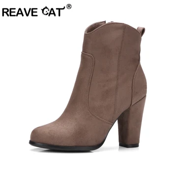 

REAVE CAT Shoes Woman High Heels Ankle Boots autumn Winter women Boots High 9cm Heels Ladies Boots Zipper bottines botas A711
