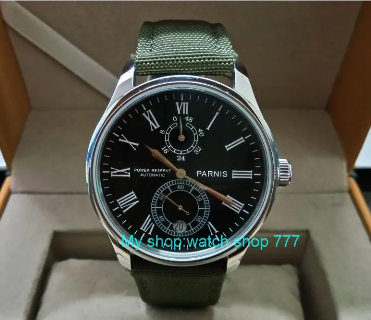 

PARNIS 43mm black dial Automatic Self-Wind movement power reserve men's watch Mechanical watches wholesale GL217a