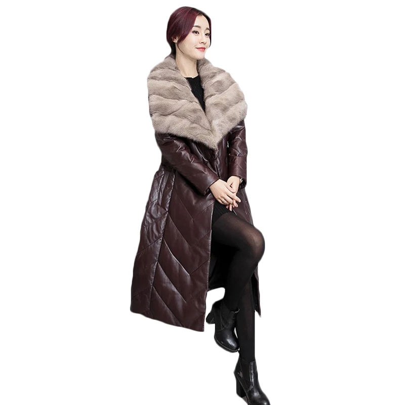 new Winter women new sheepskin leather coat female long