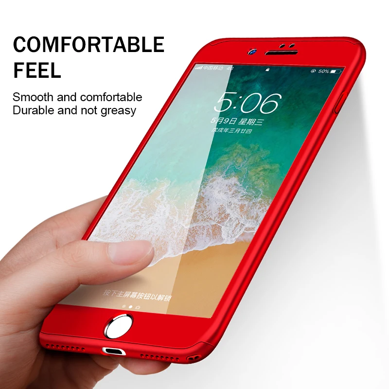 360 Degree Full Cover Phone Case For iPhone 7 8 Plus With Tempered Glass Cases Hard PC Case For iPhone 6 6S Plus 5 5S X XS MAX