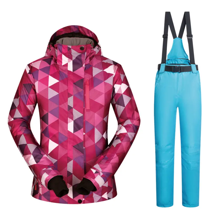 Женский лыжный костюм, новинка, высокое качество, лыжные куртки и штаны, плотные, теплые, водонепроницаемые, ветрозащитные, зимние женские костюмы для сноубординга - Цвет: HSJ  SKY BLUE