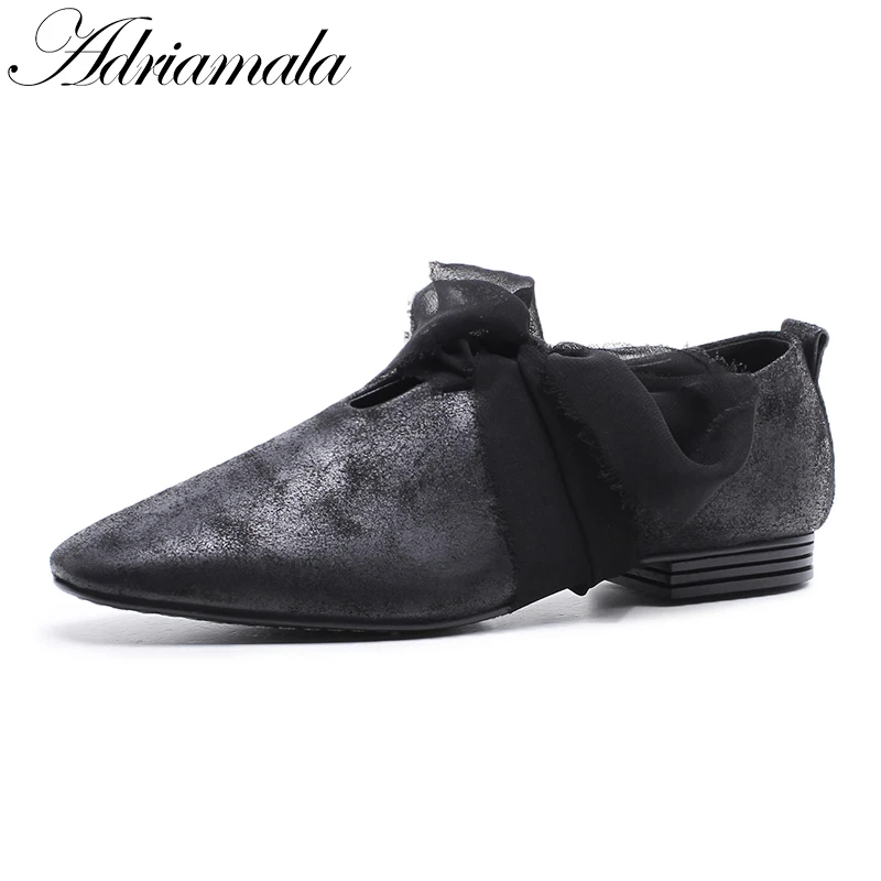 

2018 Cow Leather Square Toe Women Casual Shoes Brand Designer Genuine Leather Slip-on Fashion Low Heels Lace Lady Shoe Adriamala