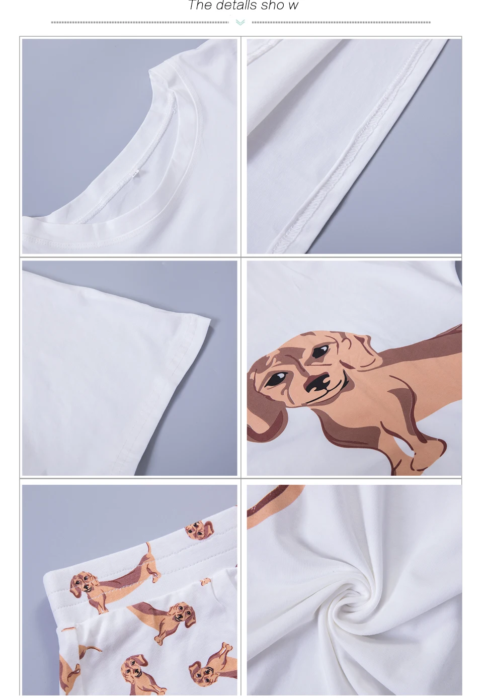 Для женщин такса собака печати комплекты 2 шт. пижамные костюмы укороченный топ и шорты эластичные свободные топы плюс Размеры эластичный пояс S69305
