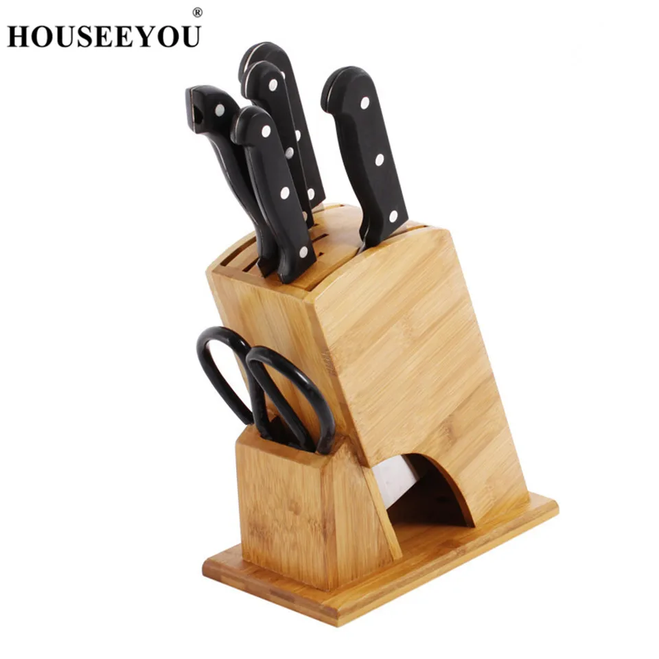 HOUSEEYOU Bamboo Knife Holder Knives Blocks Ventilated Dry Knife Rack