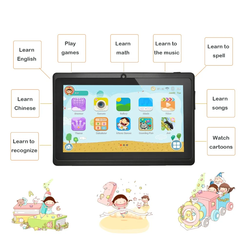 XGODY T702 7 дюймов Детские планшеты ПК Android 8,1 4 ядра 1 Гб оперативной памяти, 16 Гб встроенной памяти, HD двойной Камера Wi-Fi Портативный Планшеты для детей силиконовый чехол