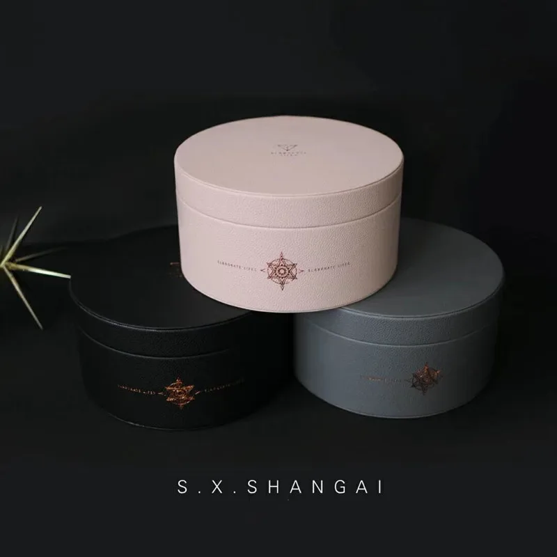 

Nordic Style Noble Pu Round Gift Box/leather pattern hug bucket, flower box/Party Supplies