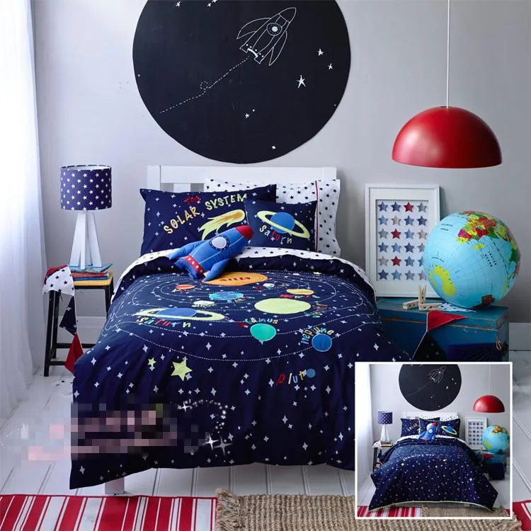 Набор постельного белья с изображением Вселенной/космической ракеты для детей, Детский комплект из мультфильма «семь планет», пэчворк, аппликация, вышивка, домашний текстиль