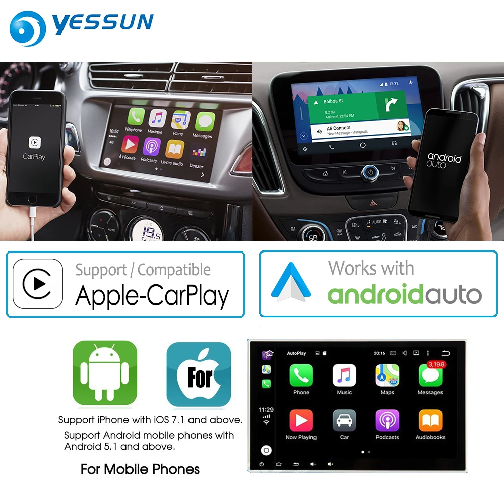 YESSUN For Apple iOS Carplay Android Car Radio Stereo head unit USB cable for iPhone and