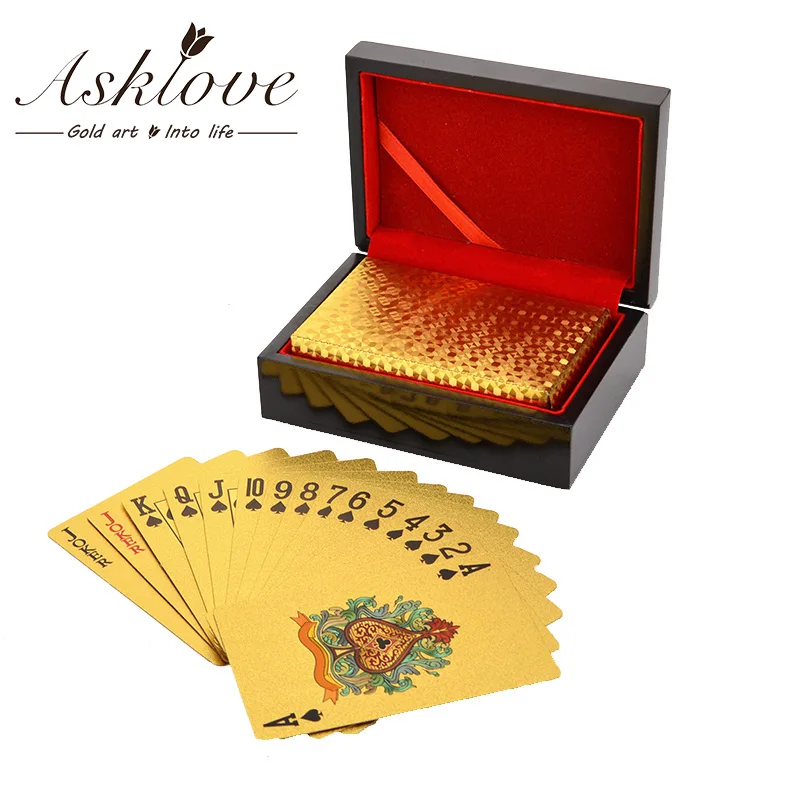 

24K Gold Poker Playing Cards Gold Foil Poker Party Birthday Gifts Waterproof Game playing cards Gold poker set Wooden Gifts Box