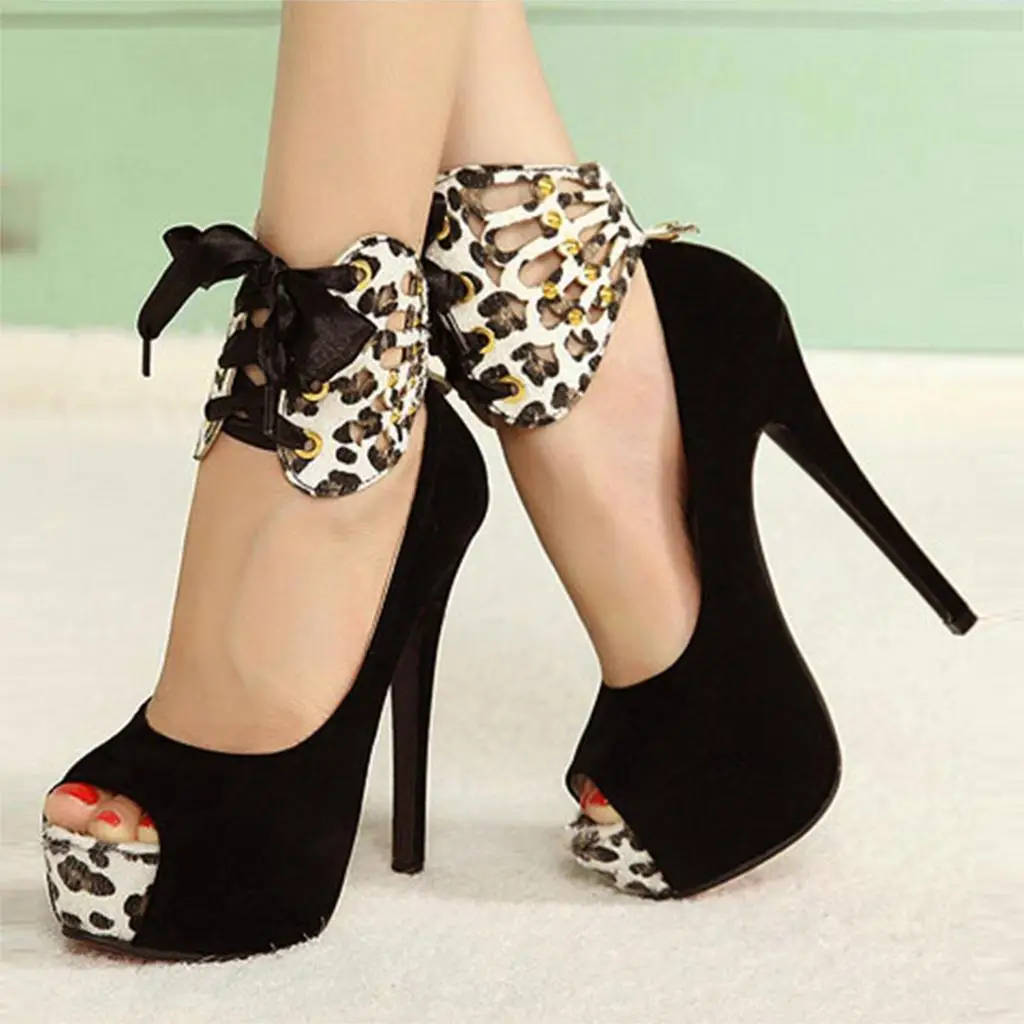 

Sexy Women's Shoe Prix 2017 Summer style Thin Heel shoes,Peep Toe high heels shoes Leopard bowtie shoes sandals for women