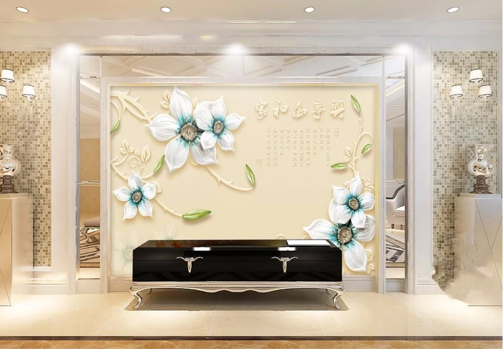 Papel de parede personalizado 3d mural jóias em relevo simples moda novo estilo chinês tulipa fundo ouro rendas jóias flor murais 36