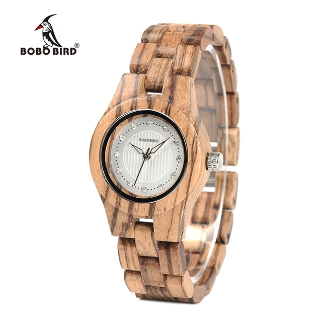 BOBO BIRD Watch Women Bamboo Zebra Wooden Gems Imitate Luxury Brand Quartz Watches in Wood Box XFCS relogio feminino W-O29 1