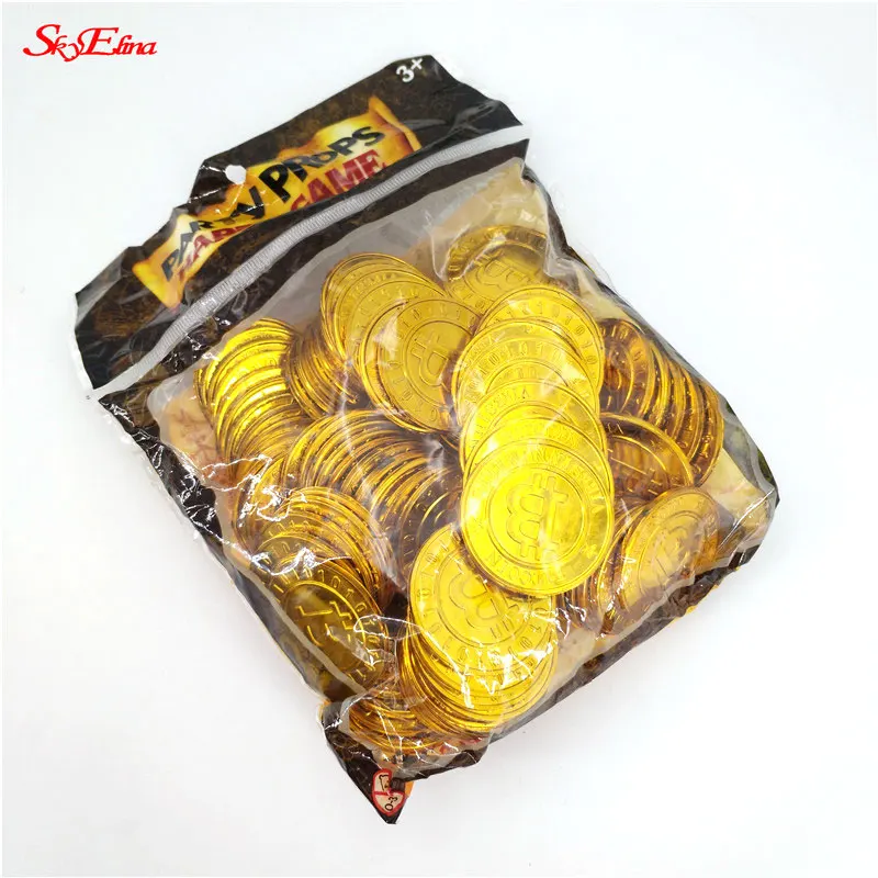 50pcs 44mm Plastic Gold Bitcoin Coin Home Decor Ornaments Non-currency Coins Baby Kids Game Props 7ZHH264