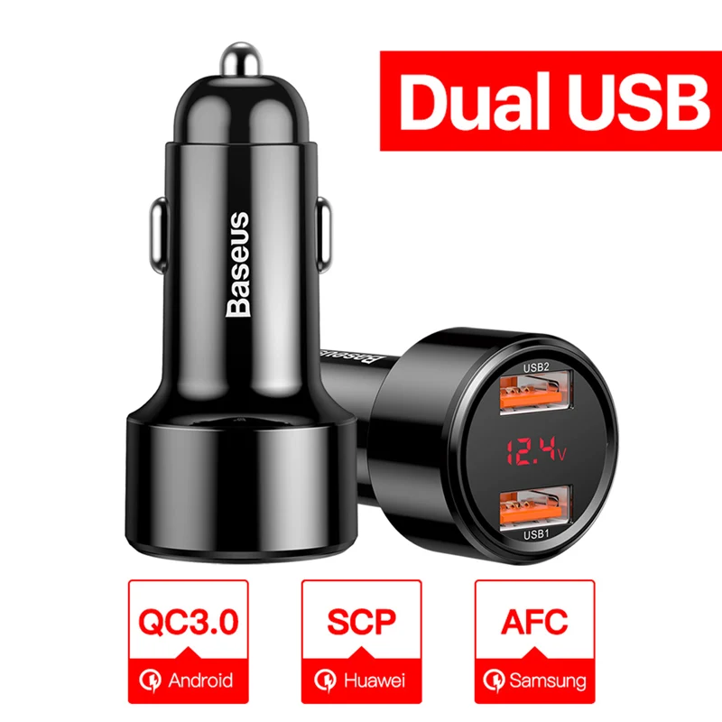 Dual usb black Baseus 45 Вт Быстрая зарядка 4,0 3,0 USB Автомобильное зарядное устройство для iPhone Xiaomi Mi huawei QC4.0 QC3.0 QC PD 6A быстрая зарядка автомобильное зарядное устройство для телефона - Тип штекера: Dual usb black
