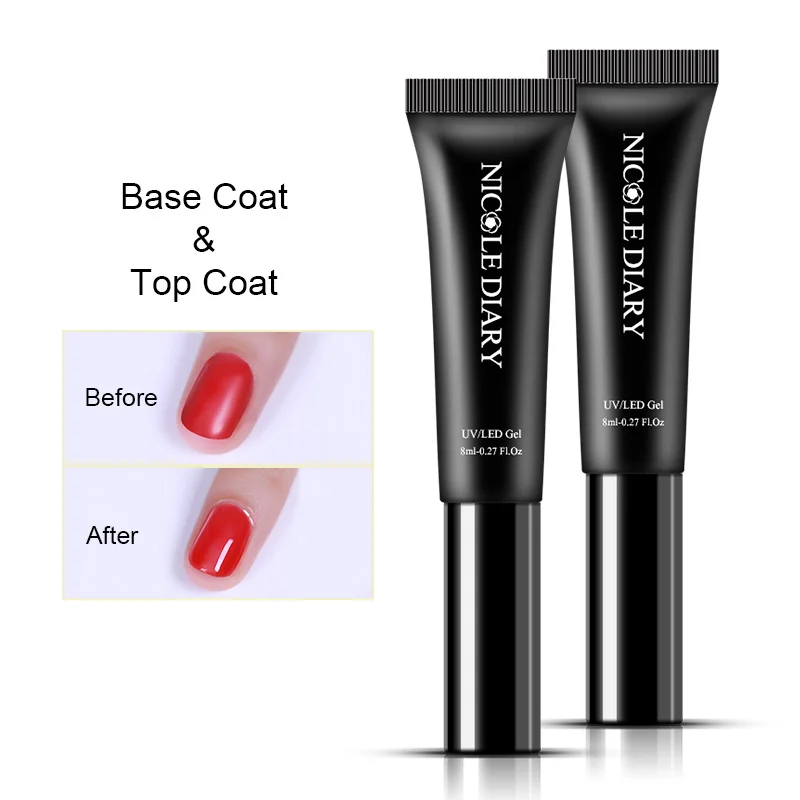 

NICOLE DIARY 8ml Base Coat No Wipe Top Coat for UV LED Nail Gel Polish Soak Off UV Nail Gel Varnish Long Lasting Nail Art