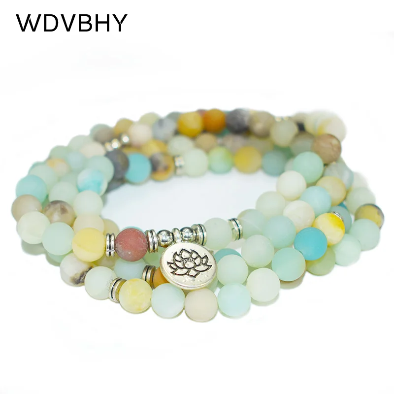 

Amazonite Bracelet 108 Mala Beads Bracelet Prayer Beadsor Necklaces 8mm Natural Stone Lotus Charm Yoga Tree Life Energy
