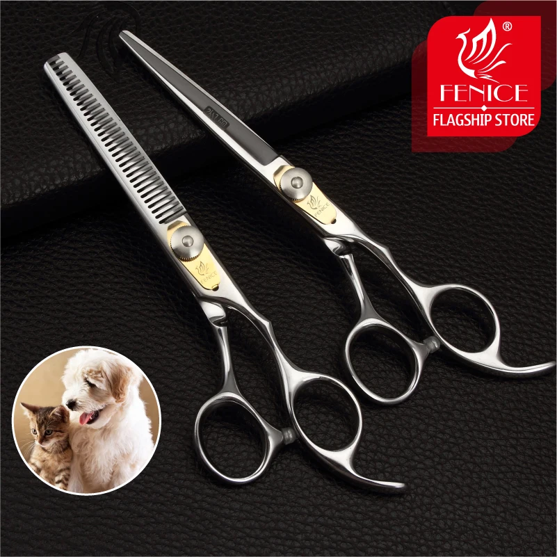 Fenice Professional 6.0 inch pet dog grooming scissors set cutting + thinning shears thinning rate about 25%-30% dog grooming scissors,dog grooming scissors kit