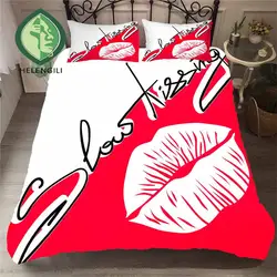 HELENGILI 3D Постельное белье поцелуй губы рот печати пододеяльник набор похожая на настоящую постельное белье с Наволочка на подушку набор