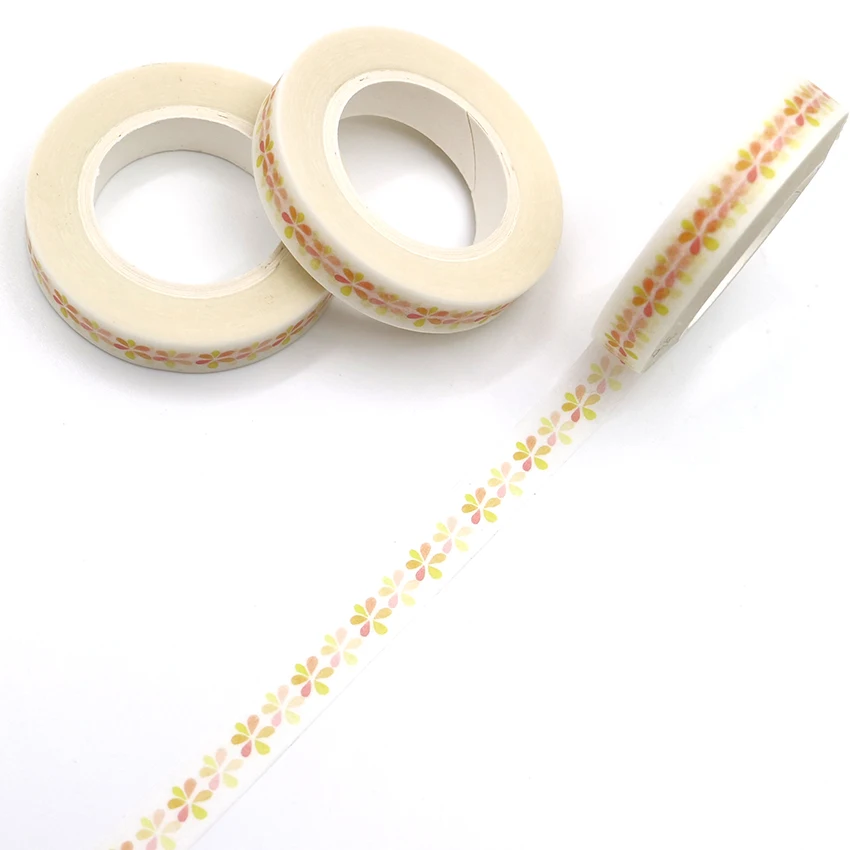 10m*8mm Yellow Colored Flower Washi Masking Tape Slim Decorative