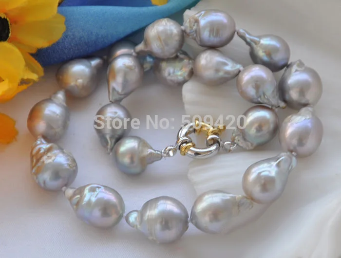 

~~ Free Shipping >>HUGE 16" 21mm GRAY BAROQUE KESHI REBORN PEARL NECKLACE