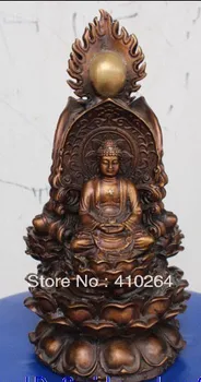 

Express 10"Chinese Bronze Gilt 3-Face Shakyamuni buddha Kwan-yin Vase Tangseng Statue