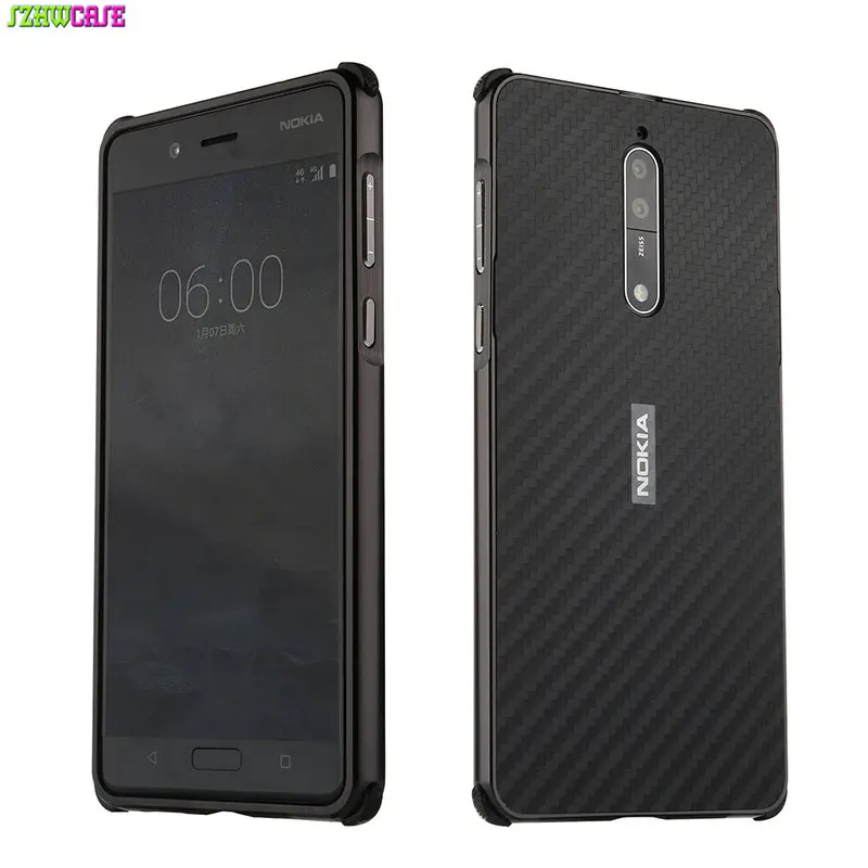 

Luxury Electroplating Metal Bumper For Nokia 8 Case Anti-Knock PC Back Cover Carbon Fiber Phone Case For Nokia 8 (5.3 Inch)